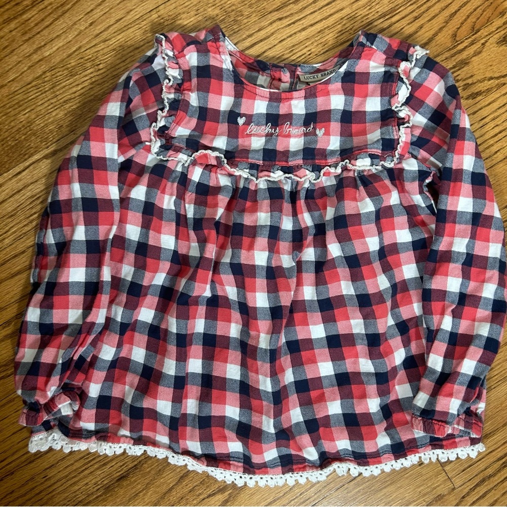 Lucky Brand | Checked Flannel Ruffle Lace Long Sleeve Top Size 4T